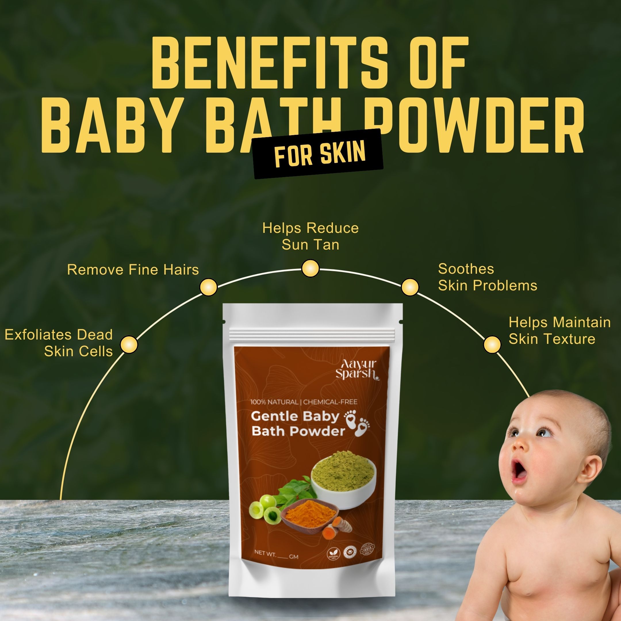 Natural Ayurvedic Baby Bath Powder | Herbal Ubtan for Babies, Kids & Women | Gentle Skin Glow, Tan Removal & Purifying Cleanser | 100% Chemical-Free | 200gm