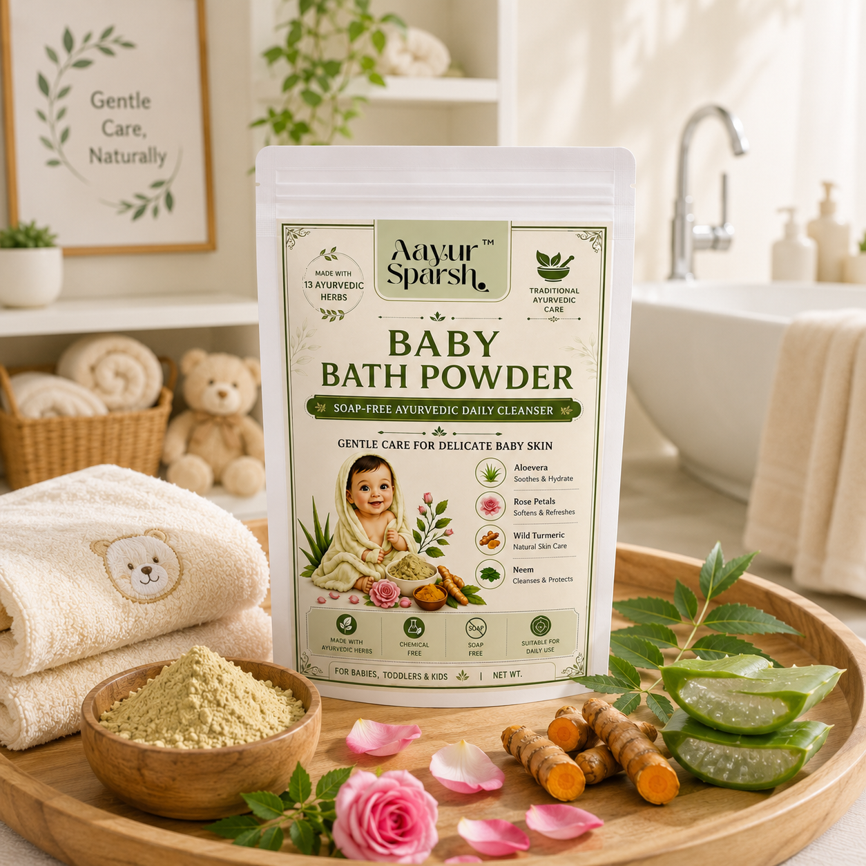 Natural Ayurvedic Baby Bath Powder | Herbal Ubtan for Babies, Kids & Women | Gentle Skin Glow, Tan Removal & Purifying Cleanser | 100% Chemical-Free | 200gm